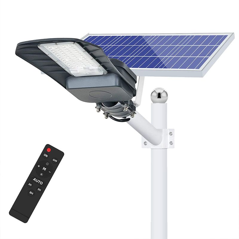 Photo 1 of 200W Solar Street Light Outdoor,Dusk to Dawn Solar Lights Outdoor with Remote Control,6500K Solar LED Flood Light for Parking Lot,Yard,Street,Basketball Court

