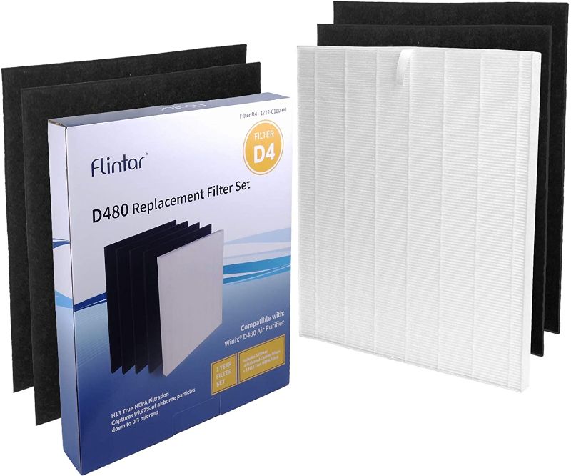Photo 1 of Flintar D480 H13 True HEPA Replacement Filter D4, Compatible with Winix D480 Air Purifier, H13 Grade True HEPA and 4 Activated Carbon Filters, D4 Filter, Item Number 1712-0100-00
