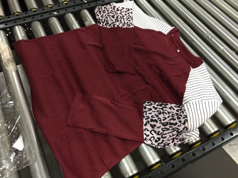 Photo 1 of SIZE XXL LEOPARD/STRIPED LONG SLEEVE TEE, BURGUNDY