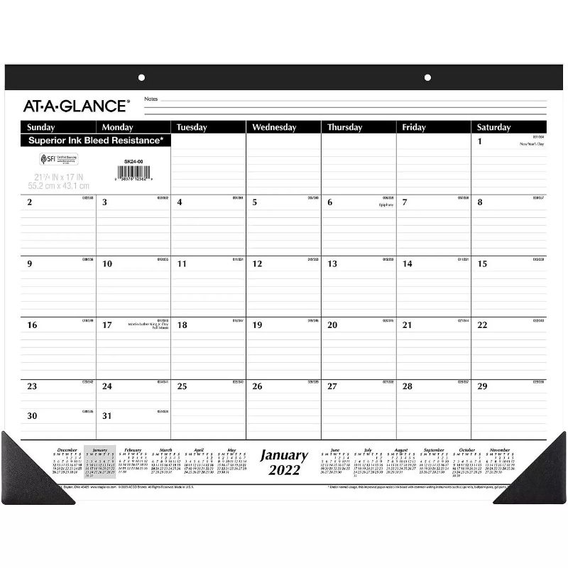 Photo 1 of AT-A-GLANCE 2022 17" x 21.75" Desk Pad Calendar Black/White SK24-00-22
