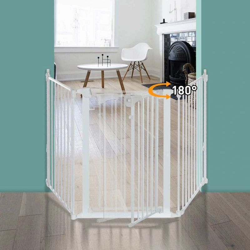 Photo 1 of KINGSO White Adjustable Auto Close Metal Baby Gate with Swing Door For Doorway Stairs