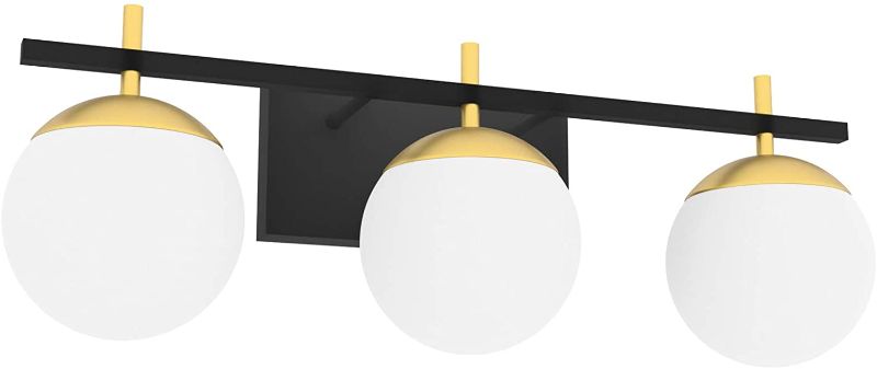 Photo 1 of Ralbay Mid Century Modern Bathroom Vanity Lights 3-Light Milky Glass Modern Bathroom Vanity Lights Over Mirror, Black/Golden Wall Light Fixture for Bathroom (Exclude Bulb)
