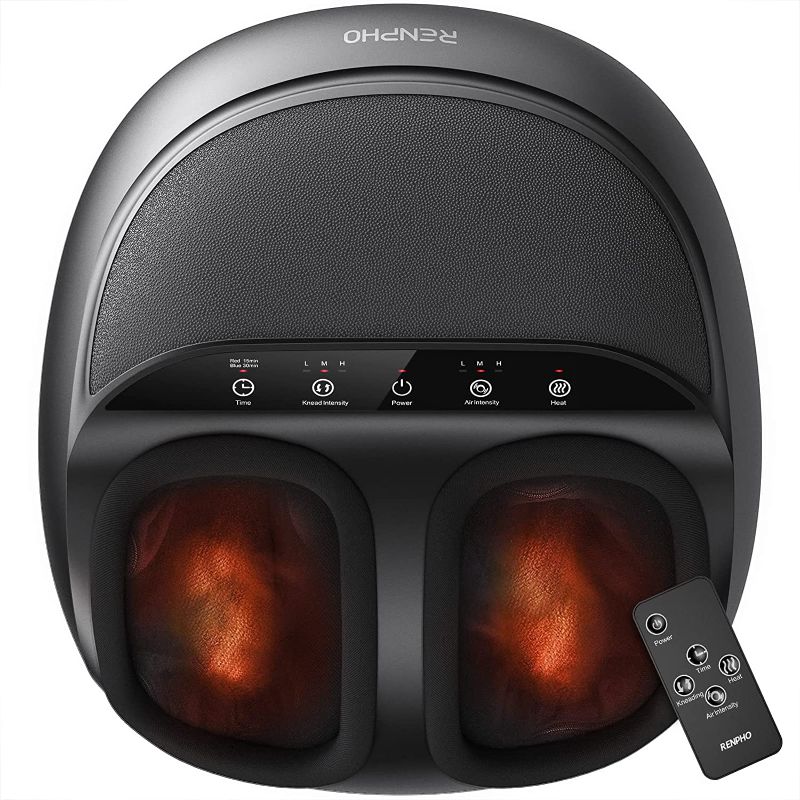 Photo 1 of RENPHO Foot Massager Machine with Heat and Remote, Shiatsu Deep Kneading, Delivers Relief for Tired Muscles and Plantar Fasciitis, Fits feet up to Men Size 12 (Black)
