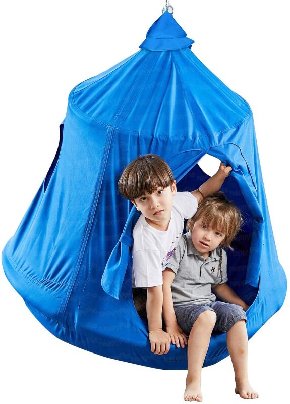 Photo 1 of Hanging Tree Tent for Kids Adults, Hanging Tent Indoor Outdoor, Ceiling Hammock Swing Chair, Waterproof Portable Play Tent with Lights String, Max Capacity 220LBS (Blue)
