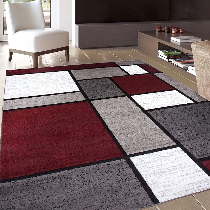 Photo 1 of Contemporary Modern Boxes Area Rug 3'3" x 5'3" Red
