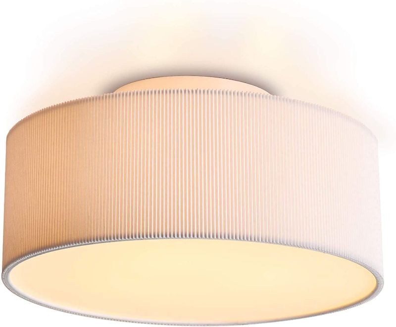 Photo 1 of Ceiling Light Modern Stripe Fabric Pendant Light Shade Flush Mount, Large White Drum Lampshade, Round Pendant Lamp, for Bedroom Living Room, Flush Chrome Matt, 3 Bulb, E26
