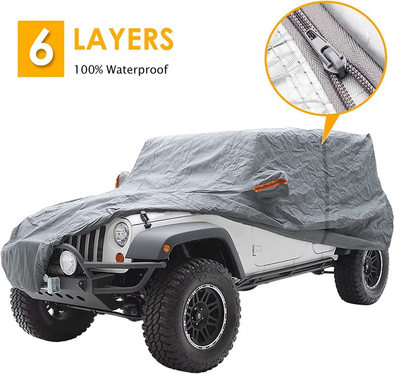 Photo 1 of Big Ant Car Cover for Wrangler 2 Door SUV Covers,All Weather Protection 100% Waterproof SUV Cover Custom Fit for 1987-2021 Wrangler CJ,YJ, TJ & JK with Driver Door Zipper,Gray
