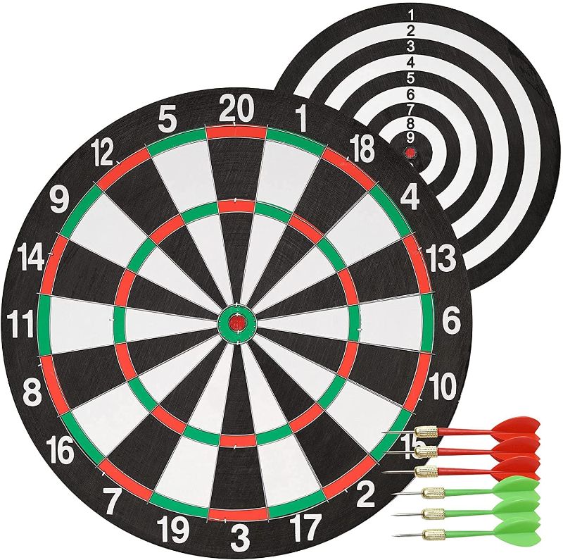 Photo 1 of NC Dart Board Set, Double-Sided Usable 17 Inch Dartboard Game with 6 Metal Tip Darts, Excellent Indoor Game & Outdoor Game for Adults and Teens, Suitable for Party/Office/Family Leisure Sport, etc
