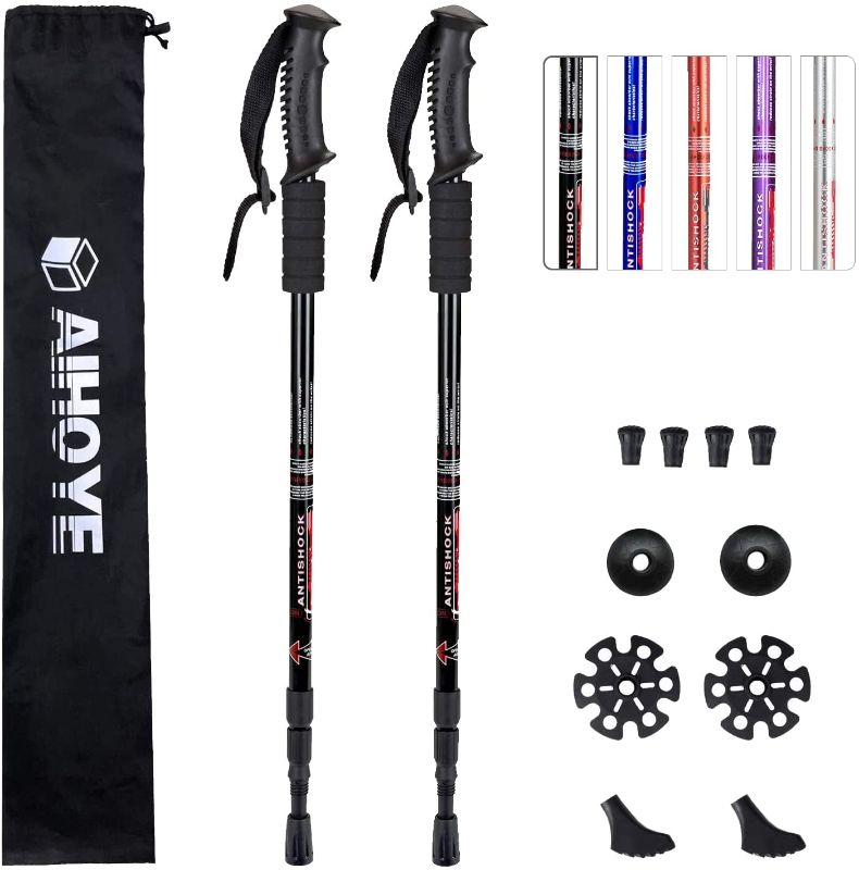 Photo 1 of Aihoye Hiking Trekking Poles, 2 Pack Collapsible,Lightweight, Anti Shock, Hiking or Walking Sticks,Adjustable Hiking Pole for Men and Women, with 10 Replacement Tips
