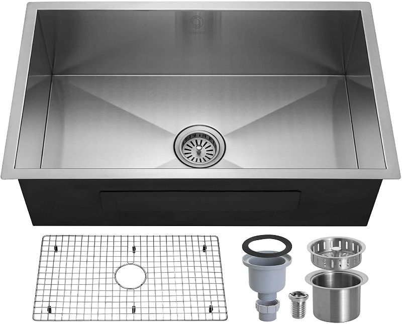 Photo 1 of Brüdermaim by My DIY Center 16 Gauge Zero Radius 30" x 18" x 9" T304 Undermount Stainless Steel Single Bowl Kitchen Sink (30 x 18 x 9 Inch Deep) with Bottom Grid, Drain Assembly, and Noise Reduction

