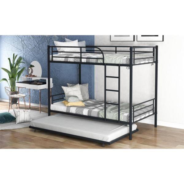 Photo 1 of Black Twin -Over- Twin Metal Bunk Bed Daybed With Trundle