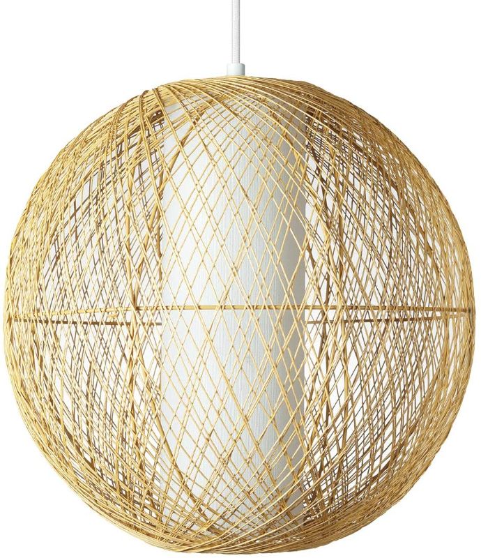 Photo 1 of Amazon Brand – Stone & Beam Traditional Globe Pendant Light with White Inner Shade & Rattan Outer Shade, 16"H, Natural Twine