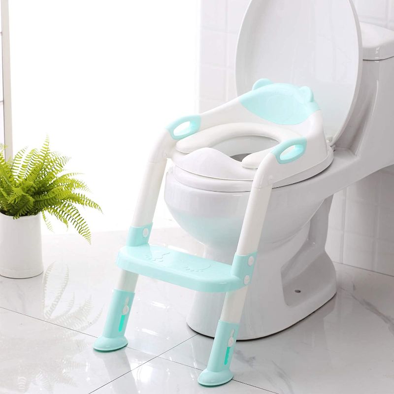 Photo 1 of Potty Training Seat with Step Stool Ladder,SKYROKU Potty Training Toilet for Kids Boys Girls Toddlers-Comfortable Safe Potty Seat with Anti-Slip Pads Ladder (Blue)