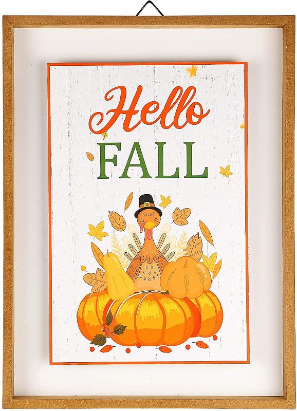 Photo 1 of winemana Fall Wall Decor, Thanksgiving Decoration Hello Fall Sign, 15.4" x 11.4" Farmhouse Rustic Turkey Pumpkin Wooden Sign, Perfect for Porch Home Autumn Harvest Decor
