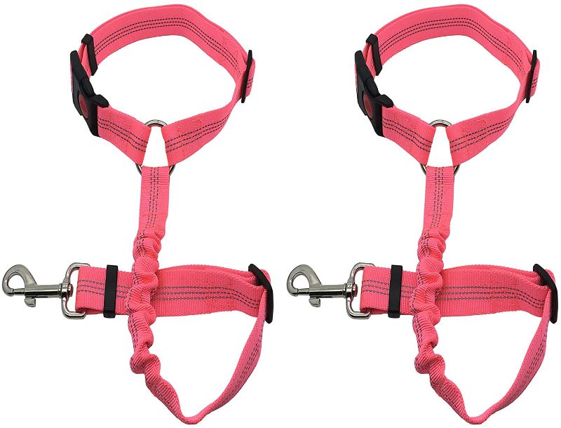 Photo 1 of 2 Pack Dog Safety Seat Belt,Dog Headrest Restraint,Headrest Pet Seat Belt,Dog Car Seat Belt Adjustable,Vehicle Harness with Safety Buckle,Shock Absorbing Bungee, PINK