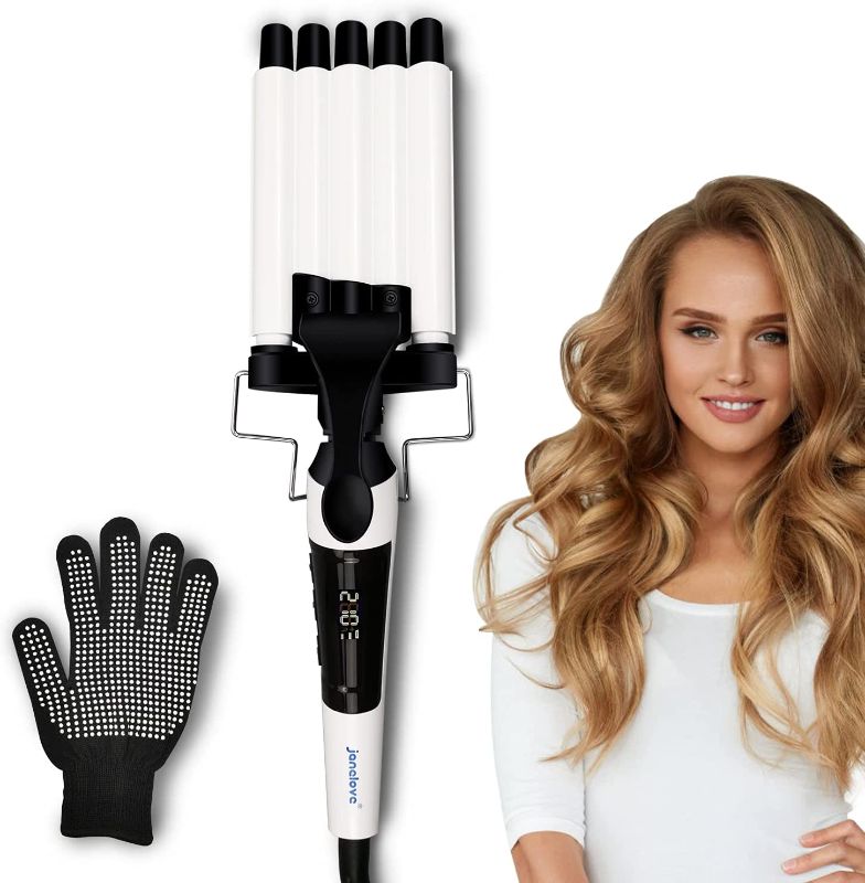 Photo 1 of Hair Crimper, janelove Hair Waver 16mm (0.62'') 5 Barrel Curling Iron with LCD Display, Temperature Adjustable Quick Heat Hair Styling Tools, Auto Off Professional Crimper Iron for Long Hair

