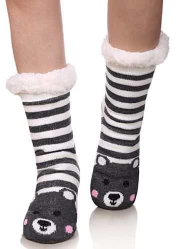Photo 1 of FNOVCO Womens fuzzy Cozy Cute Cartoon Animal Non-Slip Winter Thermal Slipper Socks (Bear)
