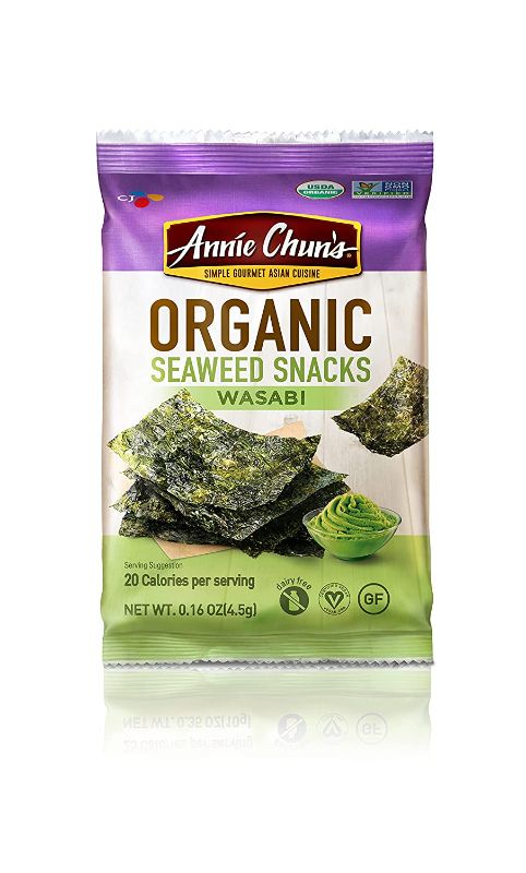 Photo 1 of Annie Chun's Organic Seaweed Snacks, Wasabi, Organic, Non GMO, Vegan, Gluten Free, 0.16 Oz (Pack of 12), BEST BY 03 03 2022
