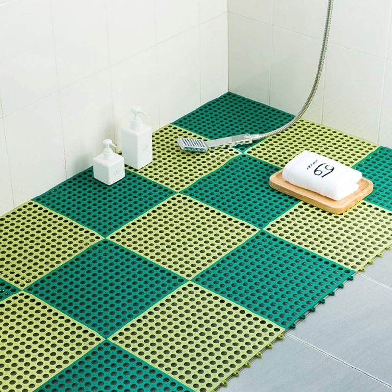 Photo 1 of 6 Interlocking PVC Floor Tiles DIY Size Non-Slip Stitching Multifunctional mat, with Massage Drainage Holes, Bathroom Shower Toilet Floor mat 11.8" x 11.8" (Light Green, 11.8"X11.8")
