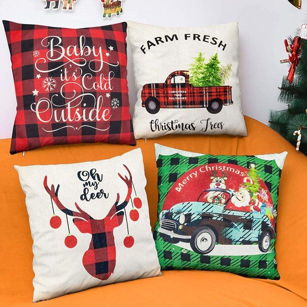 Photo 1 of 18x18 Christmas Pillow Covers Set of 4, Xmas Throw Pillow Cases Farmhouse Buffalo Plaid Truck Tree Deer Pattern Pillow Cover, Great Decorations and Best Gift for Christmas
3 PACKS