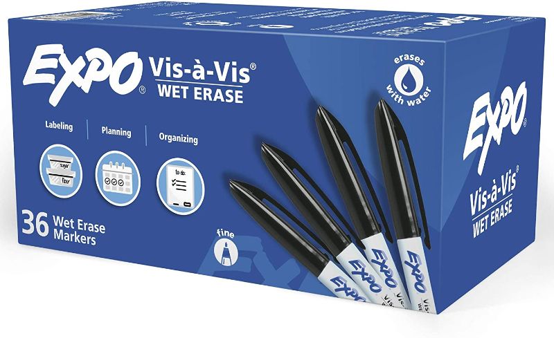 Photo 1 of EXPO Vis-à-Vis Wet Erase Markers, Fine Point, Black, 36 Count
