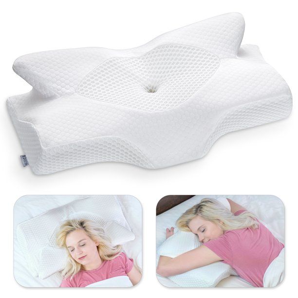 Photo 1 of Elviros Cervical Memory Foam Pillow, Contour Pillows for Neck and Shoulder Pain, Ergonomic Orthopedic Sleeping Neck Contoured Support Pillow for Side Sleepers, Back and Stomach Sleepers (White)
