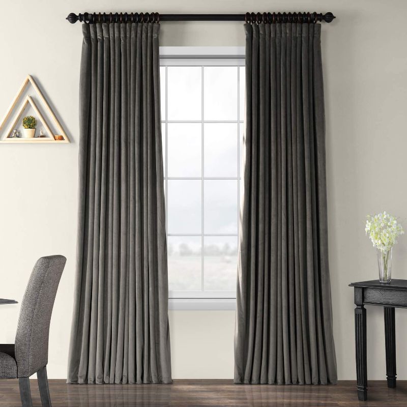 Photo 1 of HPD Half Price Drapes VPCH-VET1220-96 Signature Extra Wide Blackout Velvet Curtain (1 Panel), 100 in x 96 in, Gunmetal Grey
