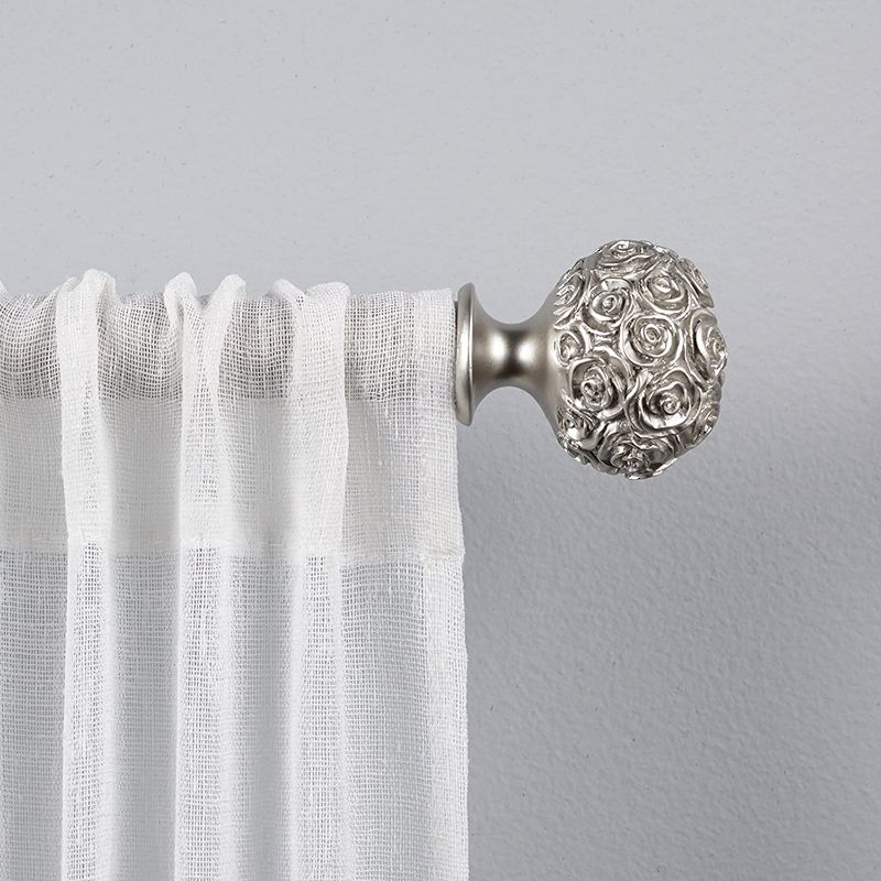 Photo 1 of Exclusive Home Peony 1" Curtain Rod and Coordinating Finial Set, Matte Silver, Adjustable 66"-120"
