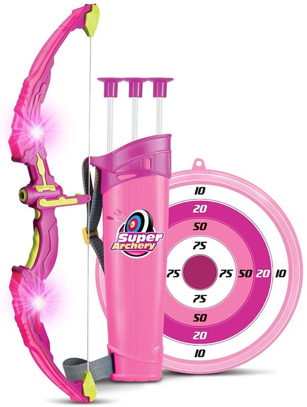 Photo 1 of SainSmart Jr. Kids Bow & Arrow Toy, Princess Basic Archery Set Outdoor Hunting Game with 3 Suction Cup Arrows, Target & Quiver, Pink
