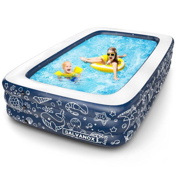 Photo 1 of PoolSense Inflatable Pool, Above Ground Swimming Pool for Kiddie/Kids/Adults/Family 22" inch Depth (10'x6' ft) Dark Blue Rectangle
