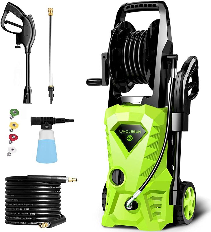 Photo 1 of WHOLESUN 3000PSI Electric Pressure Washer, 2.4GPM 1600W High Power Washer Machine with Spray Gun & 4 Nozzles for Cars, Homes, Driveways, Patios(Green)
