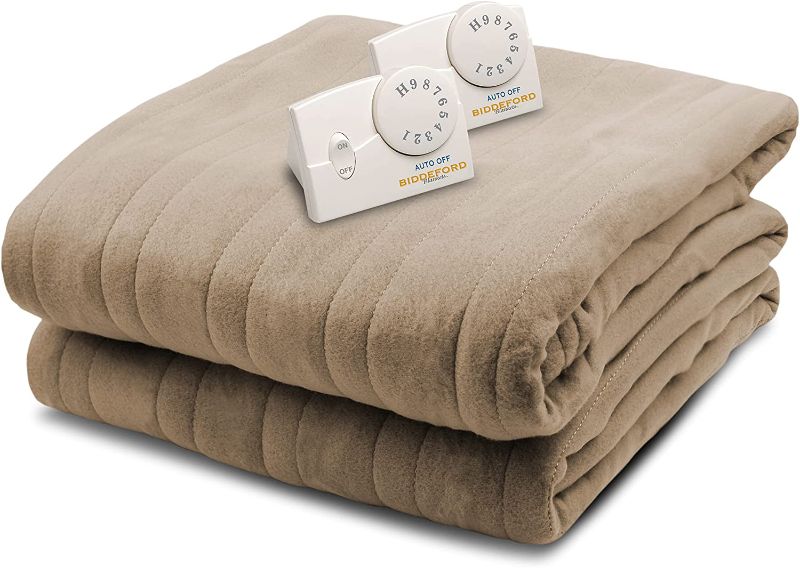 Photo 1 of Biddeford Blankets Comfort Knit Electric Heated Blanket with Analog Controller, Queen, Taupe Brown
