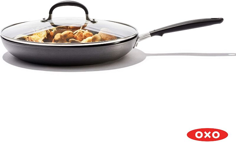 Photo 1 of OXO Good Grips Nonstick Black Frying Pan with Lid, 12