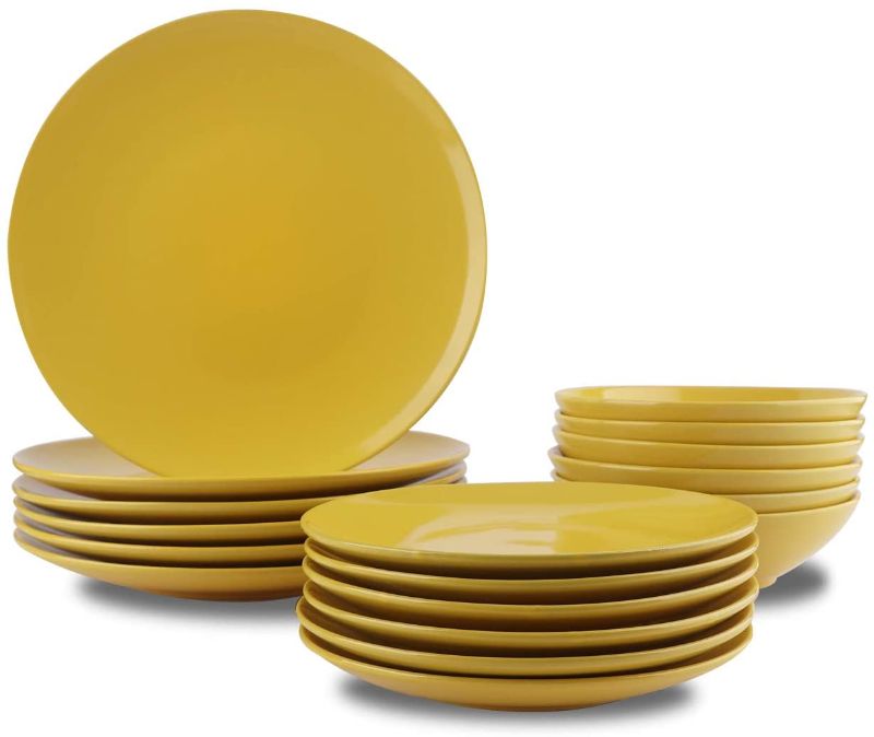 Photo 1 of Amazon Basics 18-Piece Stoneware Dinnerware Set - Sunshine Yellow, Service for 6
