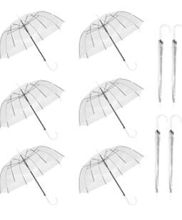 Photo 1 of WASING 10 Pack 46 Inch Clear Bubble Umbrella Large Canopy Transparent Stick Umbrellas Auto Open Windproof with European J Hook Handle Outdoor Wedding Style Umbrella for Adult