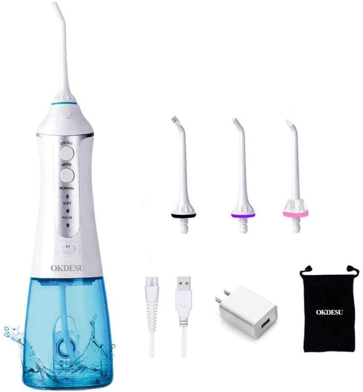 Photo 1 of Cordless Water Flosser Teeth Cleaner, Dental Irrigator Floss 300ML Portable Rechargeable Powerful Tooth Cleaning with 4 Jet Tips 3 Modes IPX7 Waterproof for Oral&Braces Care,Home Travel