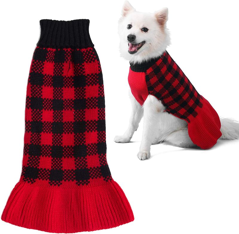 Photo 1 of ZIFEIPET Autumn Winter Dog Plaid Knit Sweater Turtle Neck Cute Knitted Sweater --- 14"--- 2 pack
