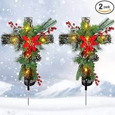 Photo 1 of 2 Pack Solar Christmas Decoration Lights, IP65 Waterproof Auto On/Off Grave Decoration with 10 LEDs and Pinecones for Garden, Yard, Lawn, Cemetery, 2 Pack
