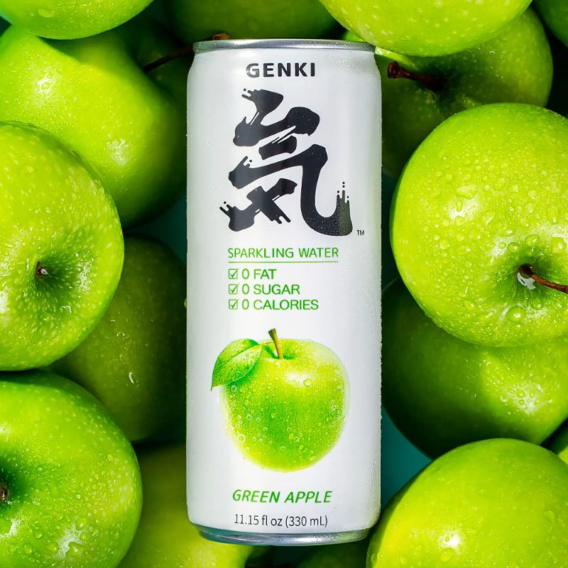 Photo 1 of GENKI FOREST Flavored Sparkling Water, Green Apple, 11.15 fl oz Cans(pack of 24)--- exp---( 26-oct-2022
