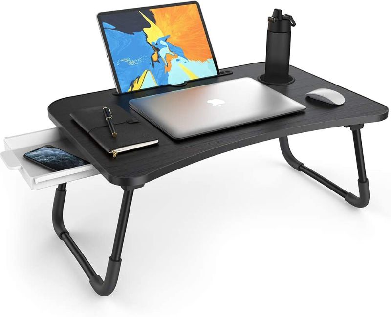 Photo 1 of Elekin Laptop Desk Table with Storage Drawer/Cup Holder Folding Lap Desk Multi-Function Laptop Bed Table Desk Stand Bed Table Tray for Bed/Couch/Sofa
