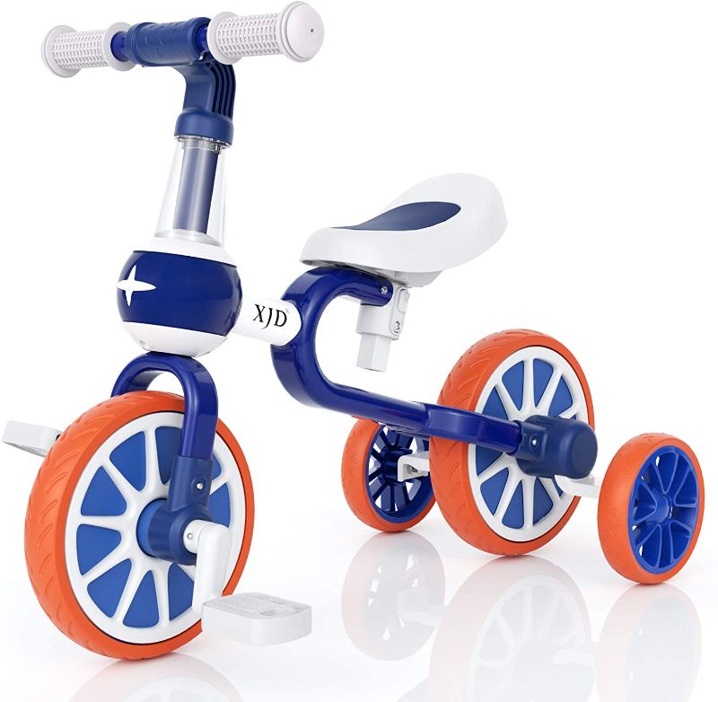 Photo 1 of XJD 3 in 1 Baby Balance Bike for 18 Months to 4 Years Old Boy Girl Tricycle for Kids Toddler First Beginner Bike Child Trike Infant 4 Wheel Balance Bicycle with Adjustable Seat Detachable Pedal, Blue
