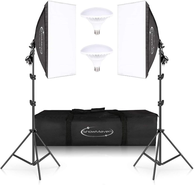 Photo 1 of ShowMaven Softbox Lighting Kit 20x28'' Professional Photo Studio Photography Equipment Continuous Lighting with with 2pcs 5500K Bulb for Video Camera Photo Studio Filming Portrait Shooting
