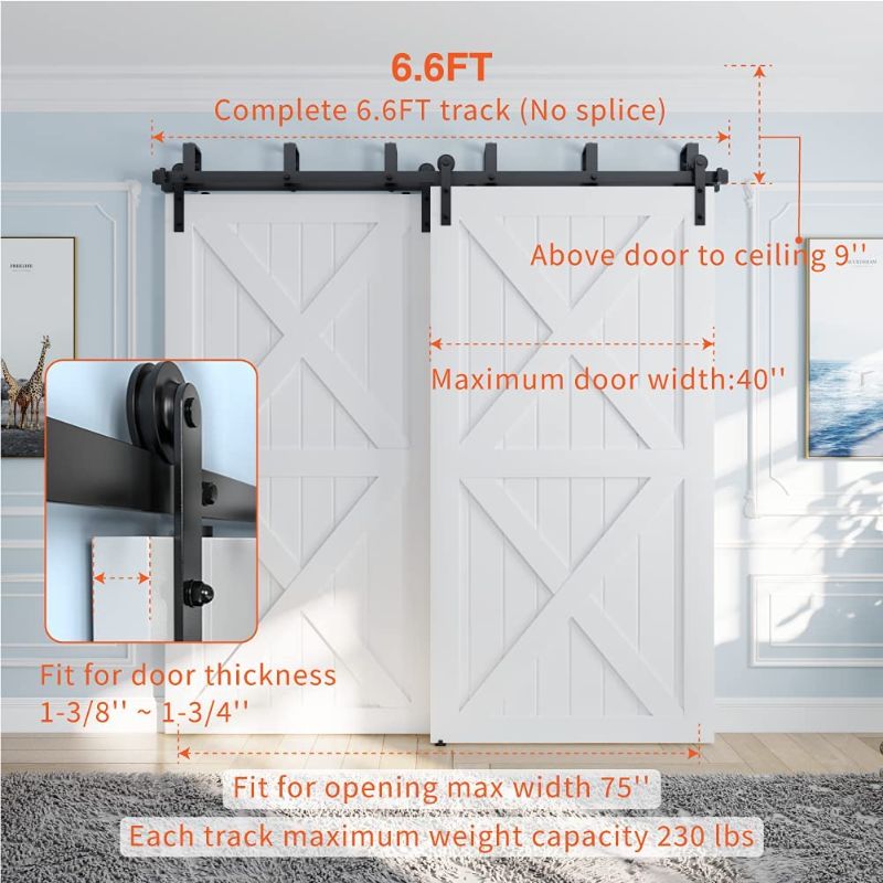 Photo 1 of 5FT-16FT Bypass Barn Door Hardware Kit Double Track Low Ceiling Bracket with Metal Hanger for Double Sliding Barn Door (