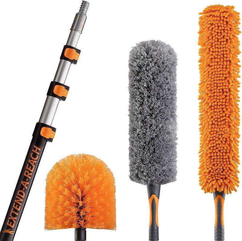 Photo 1 of High Reach Duster Kit with 7-24 ft Extension Pole // High Ceiling Duster Cleaning Kit with Telescopic Pole // Cobweb Duster // Feather Duster and Ceiling Fan Duster 
