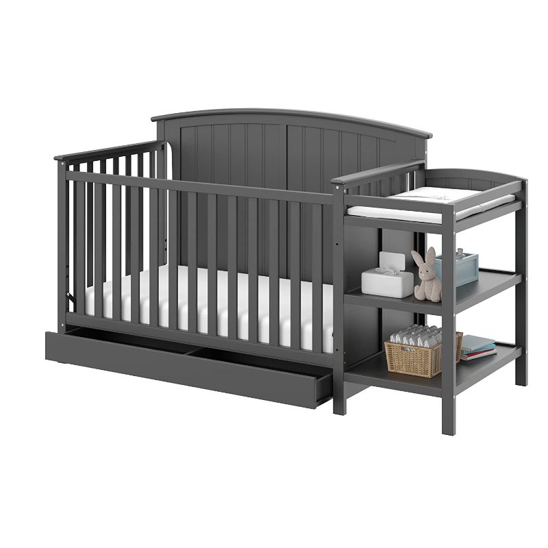 Photo 1 of Storkcraft Steveston 4-IN-1 Convertible Crib and Changer with Drawer, Gray Easily Converts to Toddler Bed