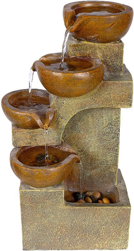 Photo 1 of Alpine Corporation WCT726 Tiering Pots Fountain, 9"L x 7"W x 16"H, Brown
