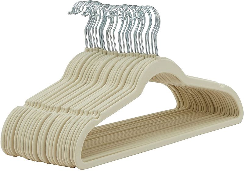 Photo 1 of Amazon Basics Slim, Velvet, Non-Slip Suit Clothes Hangers, Ivory/Silver - Pack of 10
