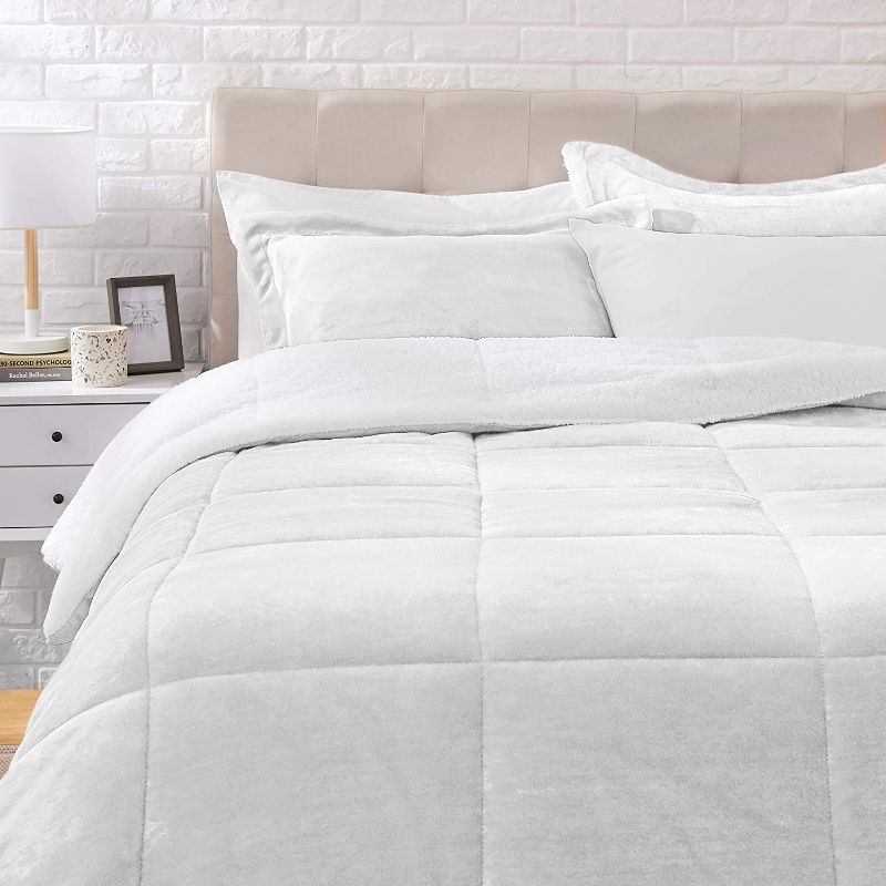 Photo 1 of Amazon Basics Ultra-Soft Micromink Sherpa Comforter Bed Set - Gray, King
