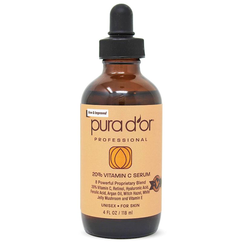 Photo 1 of 2pk PURA D'OR 20% Vitamin C Serum Premium Professional Grade (4oz / 118mL) for Face & Eyes Most Complete Formula Hyaluronic Acid, Vitamin E & Argan Oil, Treatment for Dark Spots, Acne, Wrinkles, Men-Women