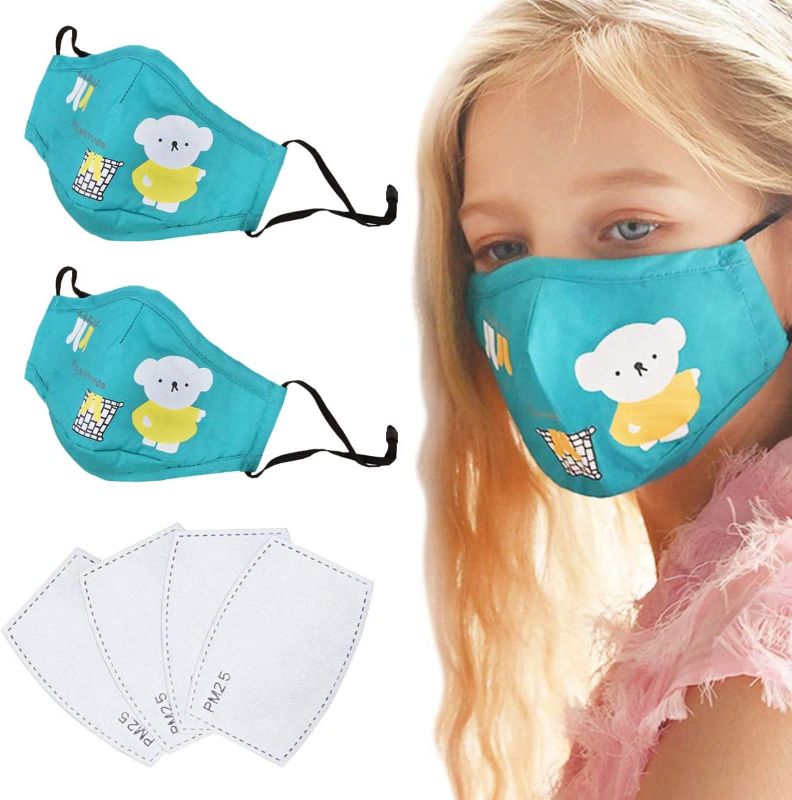 Photo 1 of 2 Pack Kids Masc Children Bear Cotton Cover with 4 Filters Reusable Cloth Cover with Adjustable Ear Loops for School Boys Girls